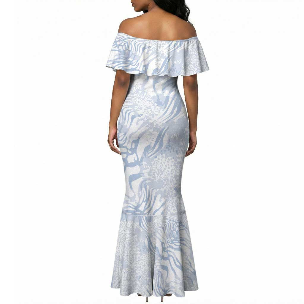 African Zebra Leopard Pattern Mermaid Dress Sky Savannah
