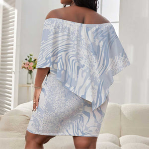 African Zebra Leopard Pattern Off Shoulder Short Dress Sky Savannah