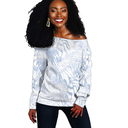 African Zebra Leopard Pattern Off Shoulder Sweater Sky Savannah