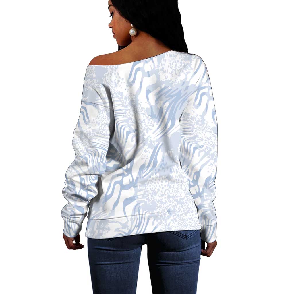 African Zebra Leopard Pattern Off Shoulder Sweater Sky Savannah