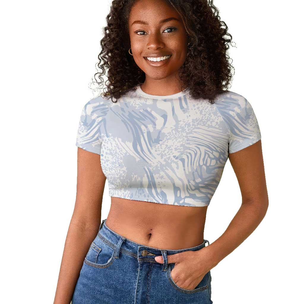 African Zebra Leopard Pattern Raglan Cropped T shirt Sky Savannah