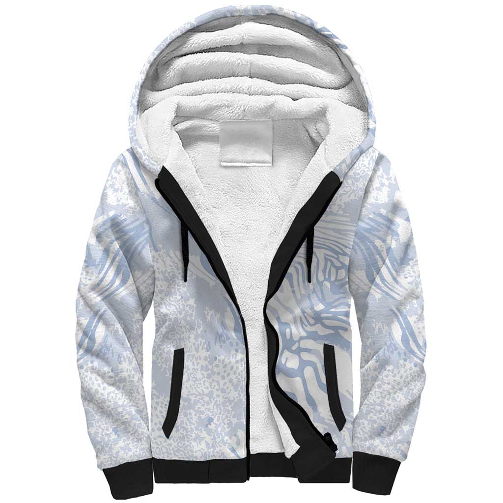 African Zebra Leopard Pattern Sherpa Hoodie Sky Savannah