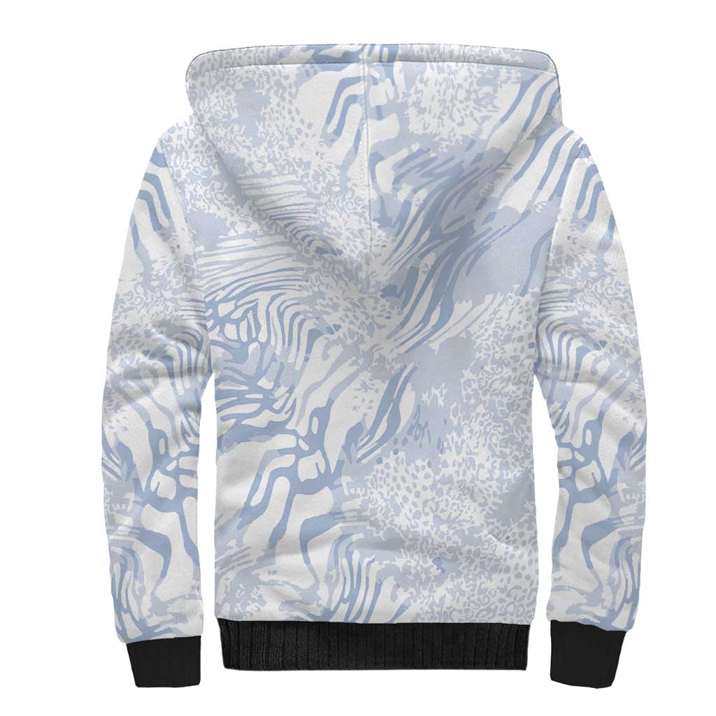 African Zebra Leopard Pattern Sherpa Hoodie Sky Savannah