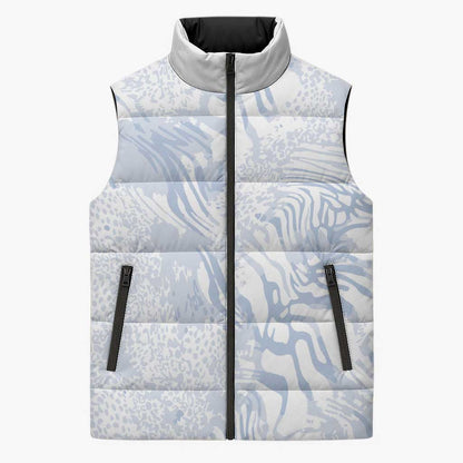 African Zebra Leopard Pattern Sleeveless Puffer Jacket Sky Savannah