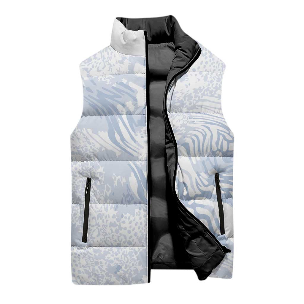 African Zebra Leopard Pattern Sleeveless Puffer Jacket Sky Savannah