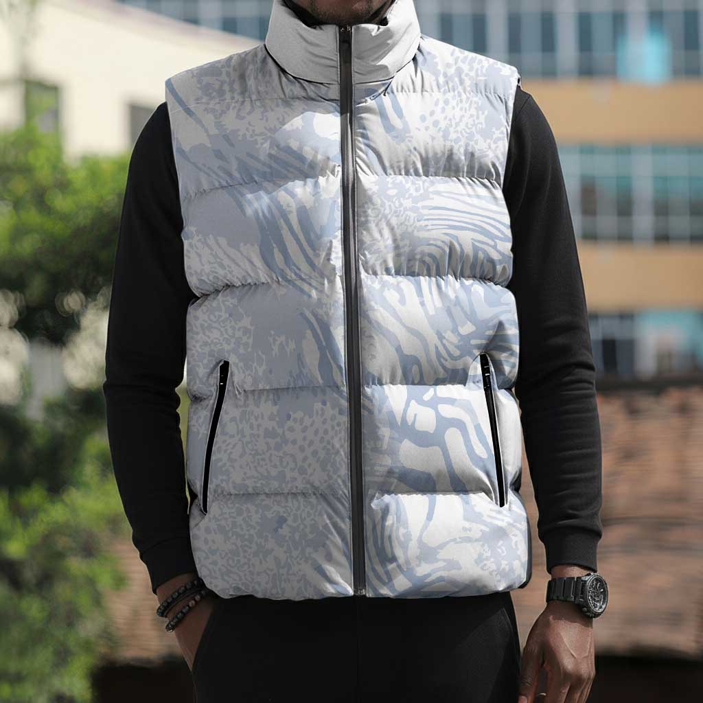 African Zebra Leopard Pattern Sleeveless Puffer Jacket Sky Savannah