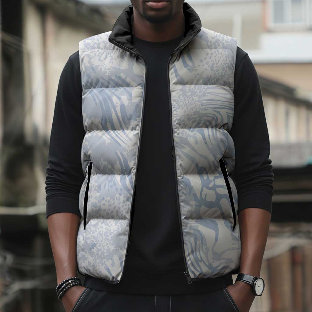 African Zebra Leopard Pattern Sleeveless Puffer Jacket Sky Savannah
