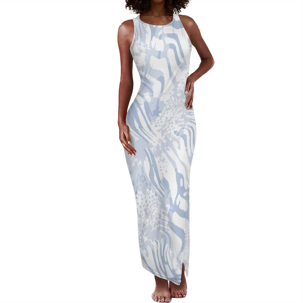 African Zebra Leopard Pattern Tank Maxi Dress Sky Savannah