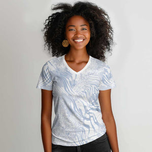 African Zebra Leopard Pattern Women V-Neck T-Shirt Sky Savannah