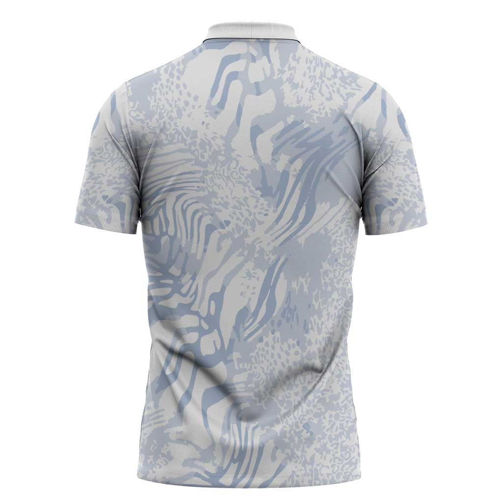 African Zebra Leopard Pattern Zipper Polo Shirt Sky Savannah