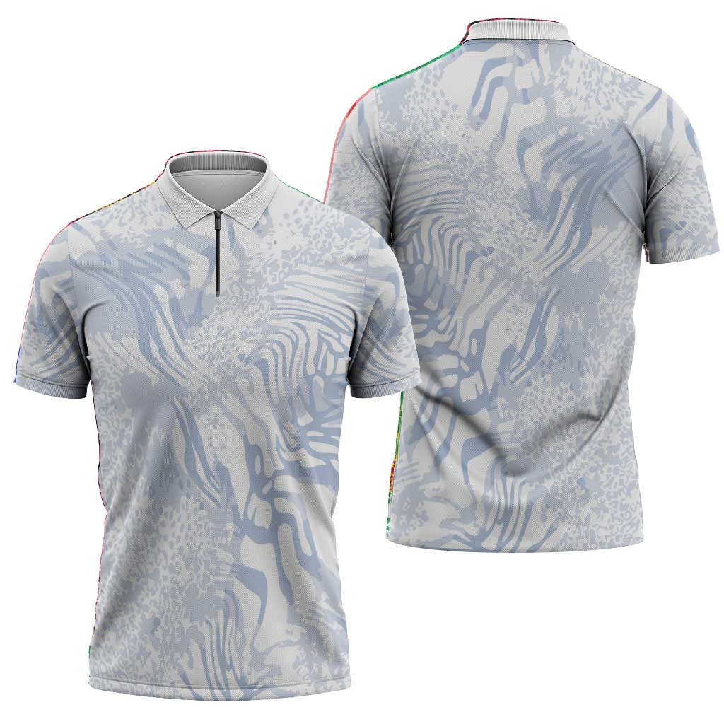 African Zebra Leopard Pattern Zipper Polo Shirt Sky Savannah