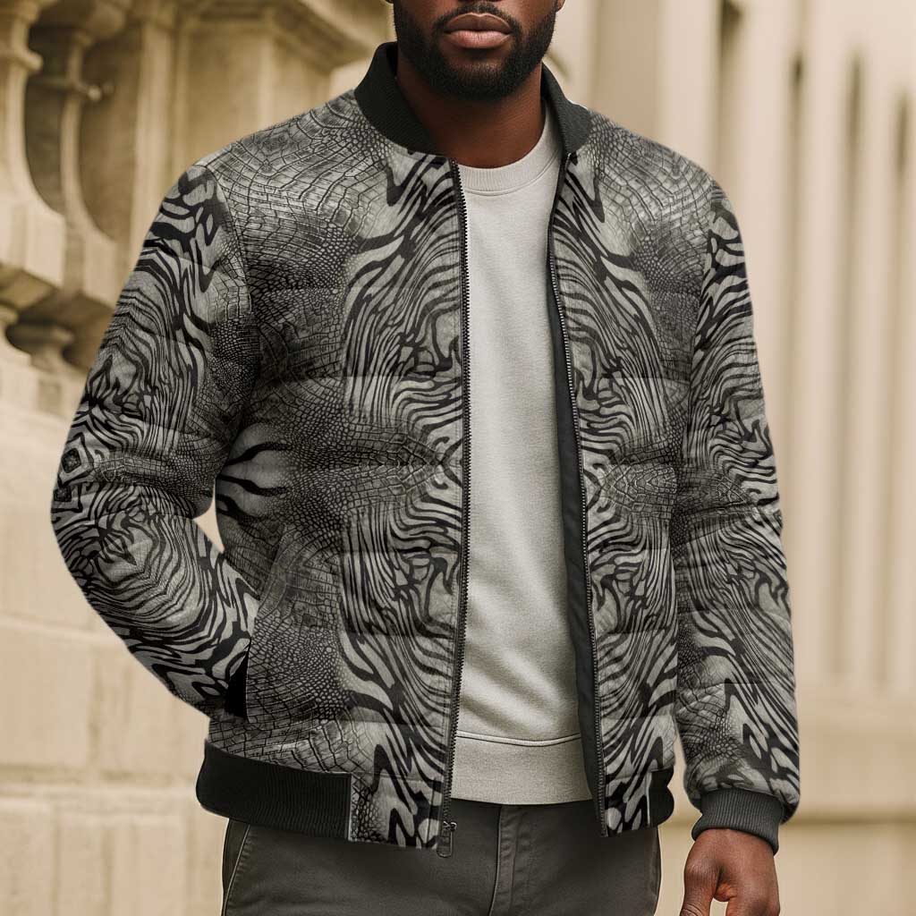 African Zebra Elephant Skin Pattern Bomber Puffer Jacket