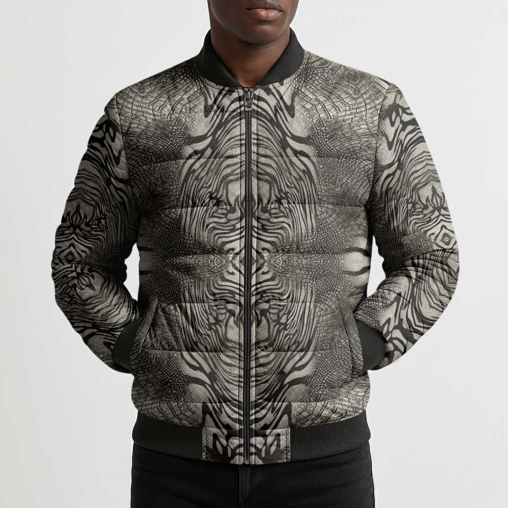 African Zebra Elephant Skin Pattern Bomber Puffer Jacket