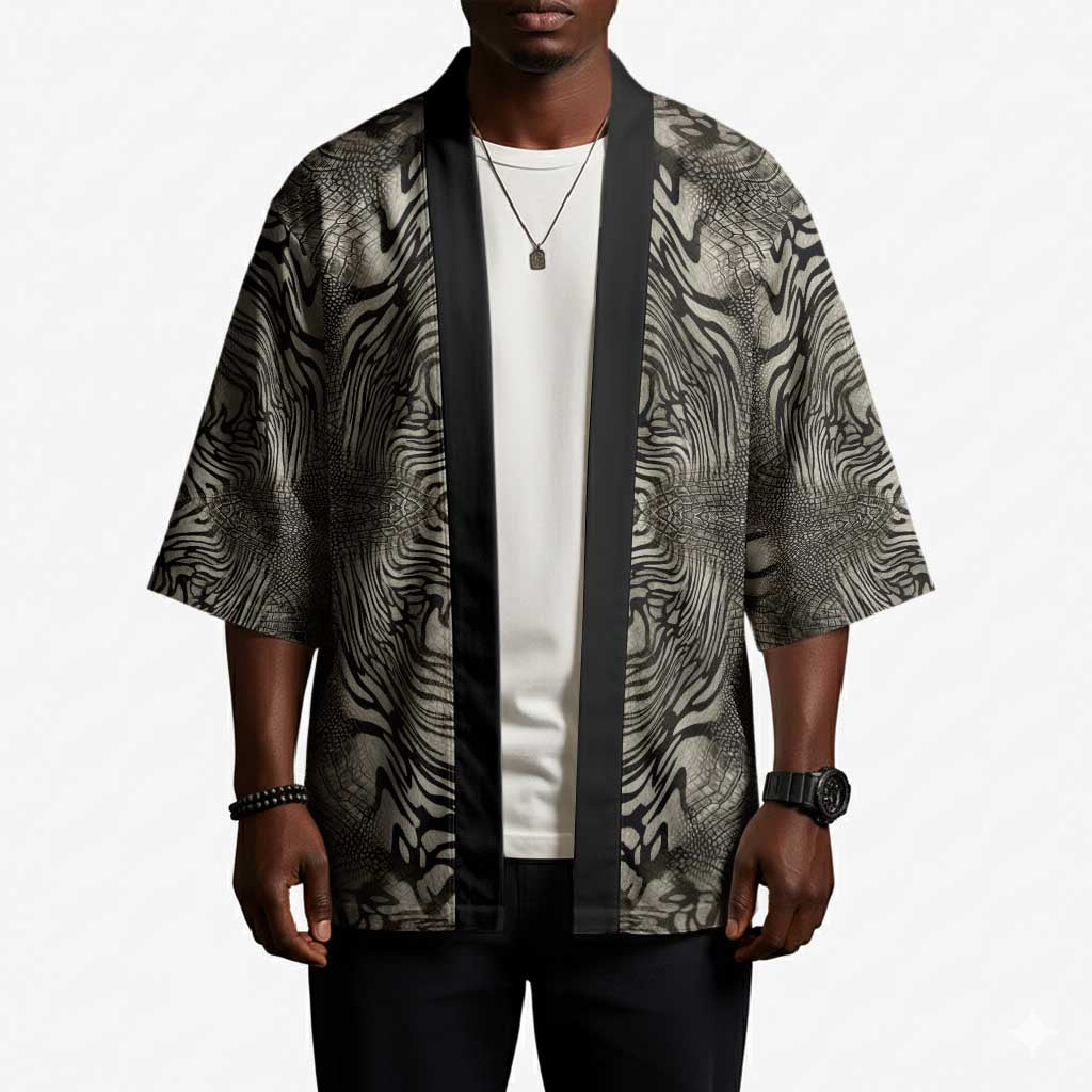 African Zebra Elephant Skin Pattern Kimono