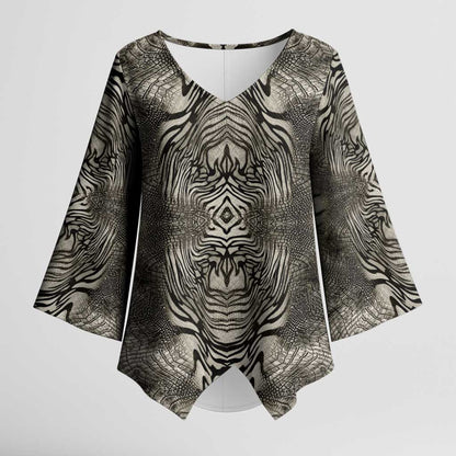 African Zebra Elephant Skin Pattern Kimono Sleeve Blouse