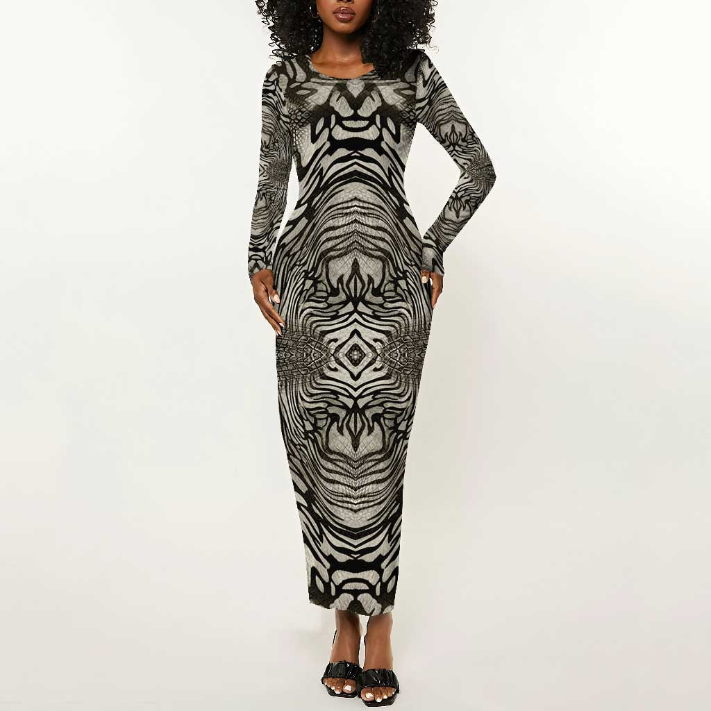 African Zebra Elephant Skin Pattern Long Sleeve Bodycon Dress