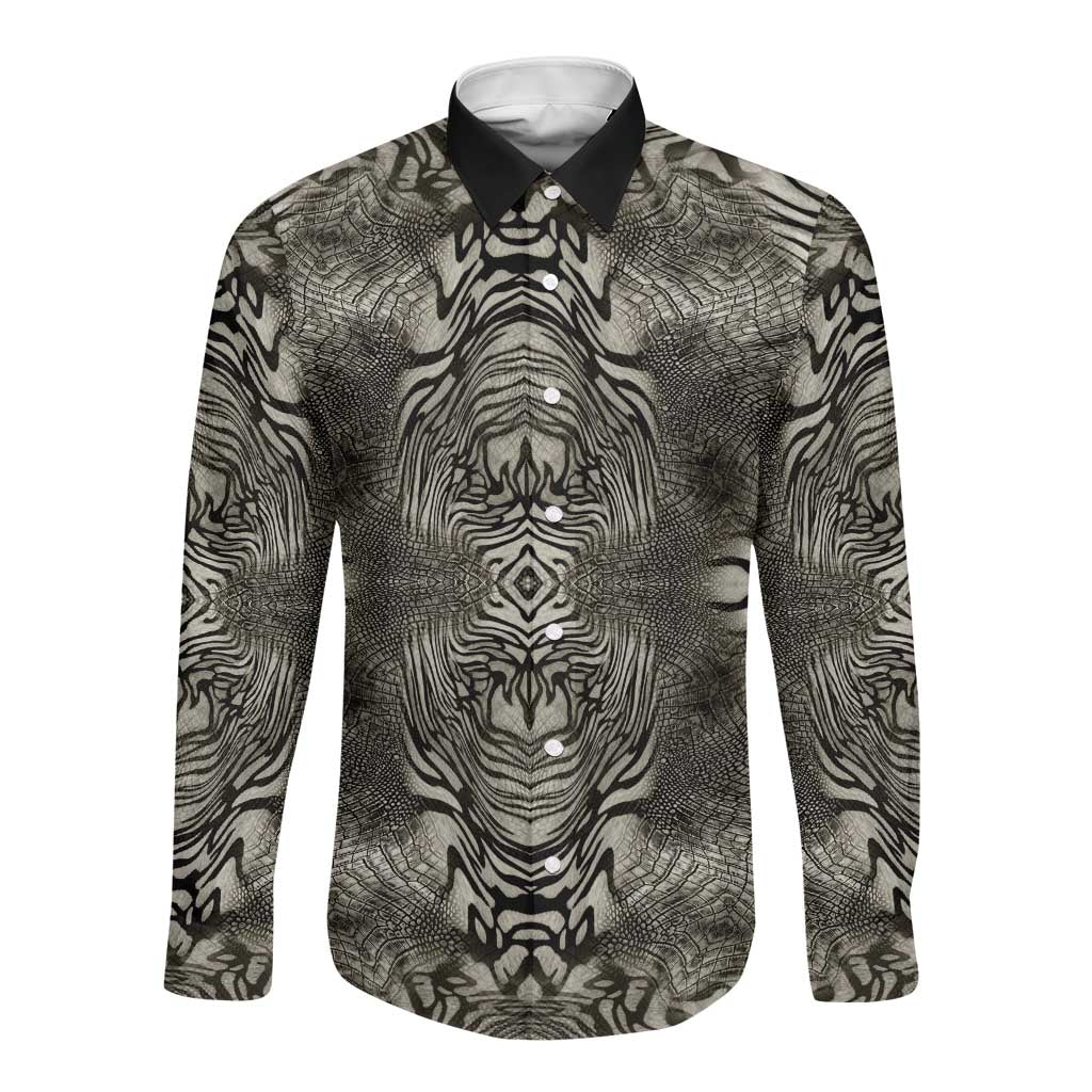 African Zebra Elephant Skin Pattern Long Sleeve Button Shirt