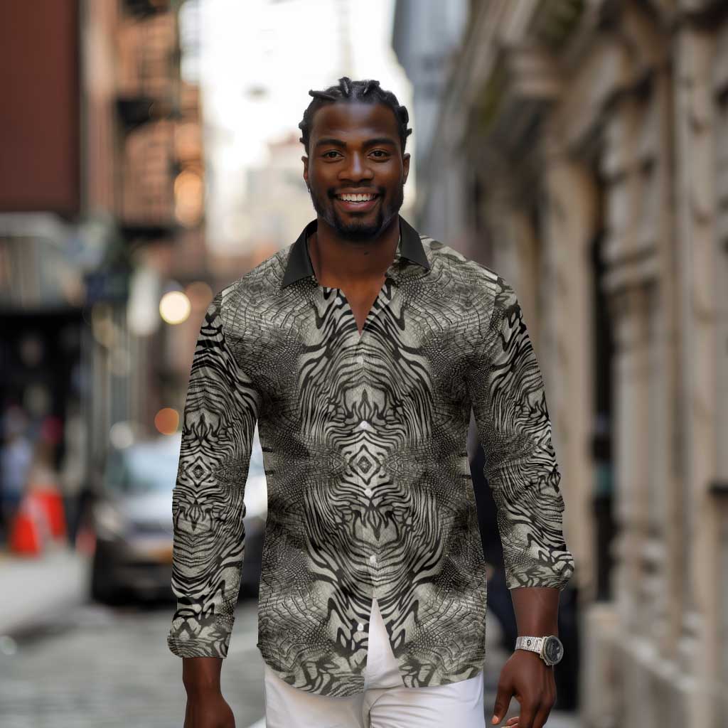 African Zebra Elephant Skin Pattern Long Sleeve Button Shirt