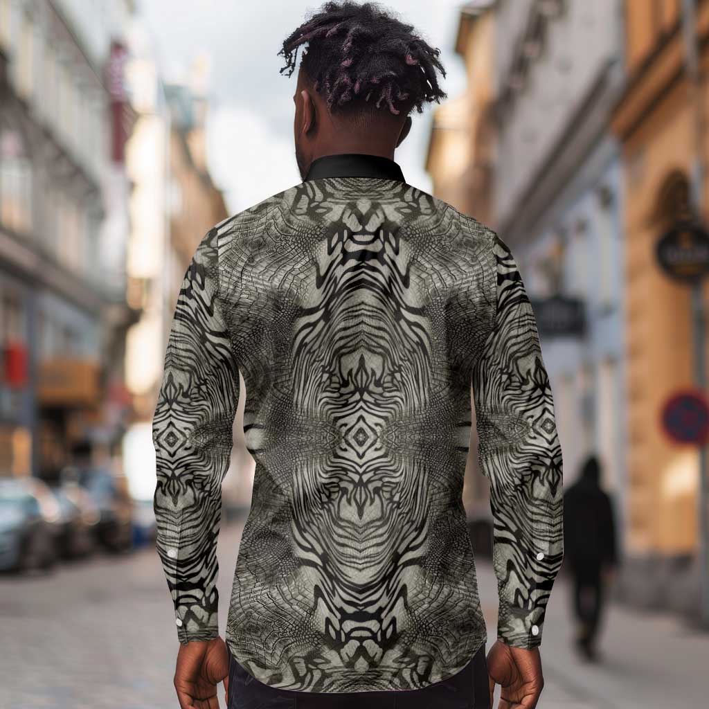 African Zebra Elephant Skin Pattern Long Sleeve Button Shirt