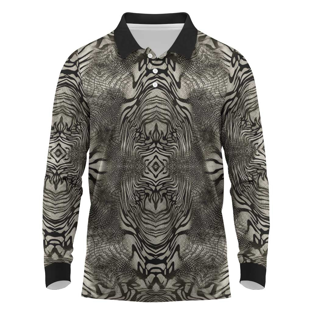 African Zebra Elephant Skin Pattern Long Sleeve Polo Shirt