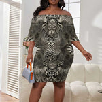 African Zebra Elephant Skin Pattern Off Shoulder Short Dress