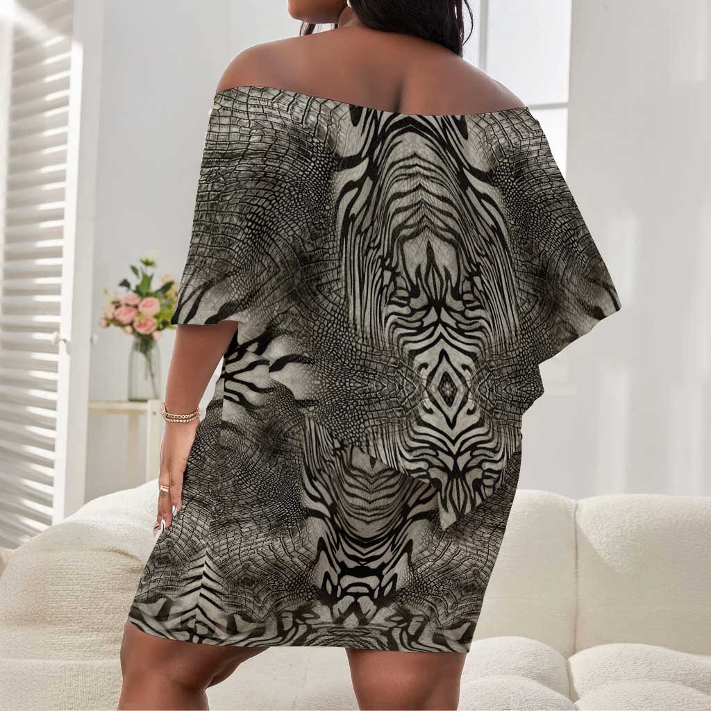 African Zebra Elephant Skin Pattern Off Shoulder Short Dress