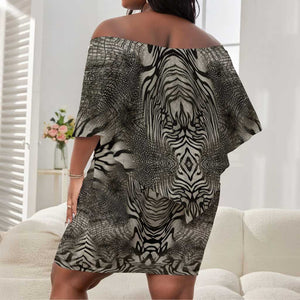 African Zebra Elephant Skin Pattern Off Shoulder Short Dress