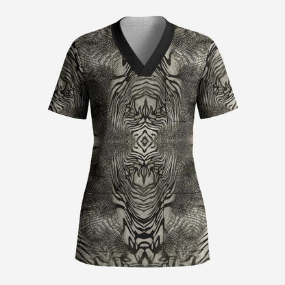 African Zebra Elephant Skin Pattern Scrub Top