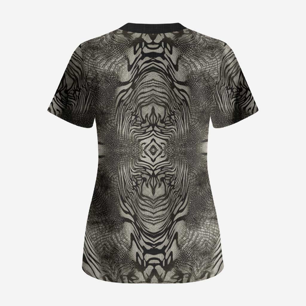 African Zebra Elephant Skin Pattern Scrub Top