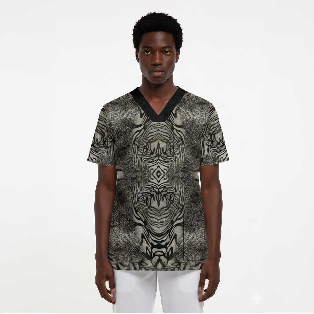African Zebra Elephant Skin Pattern Scrub Top