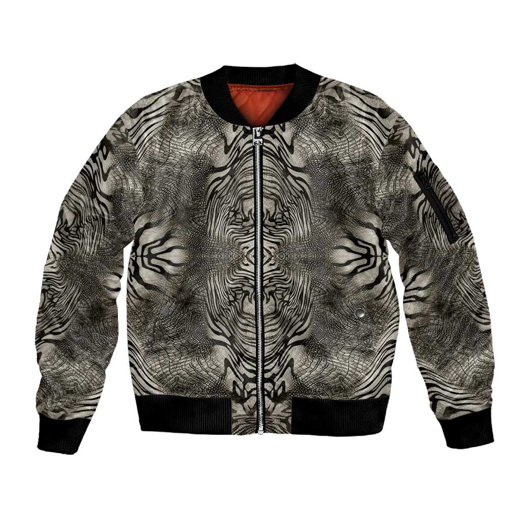 African Zebra Elephant Skin Pattern Sleeve Zip Bomber Jacket