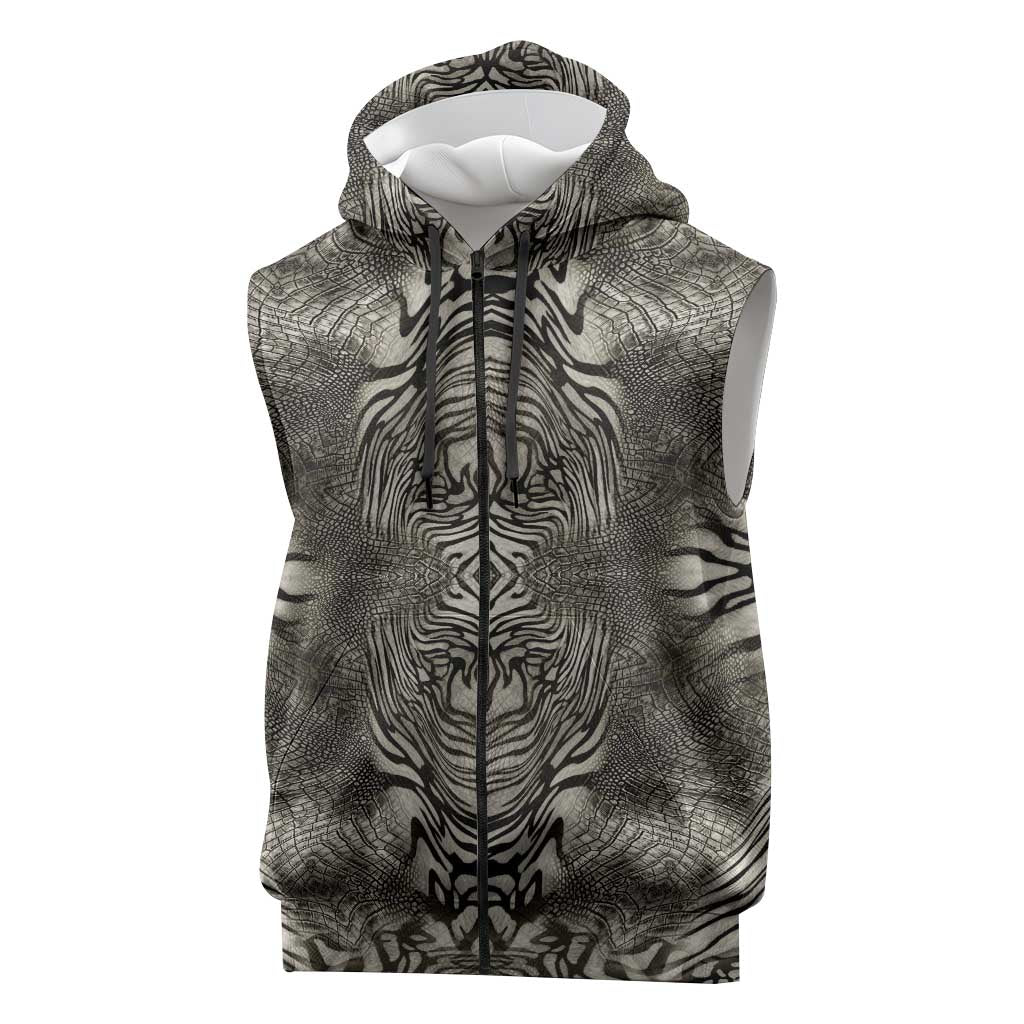 African Zebra Elephant Skin Pattern Sleeveless Zip Hoodie