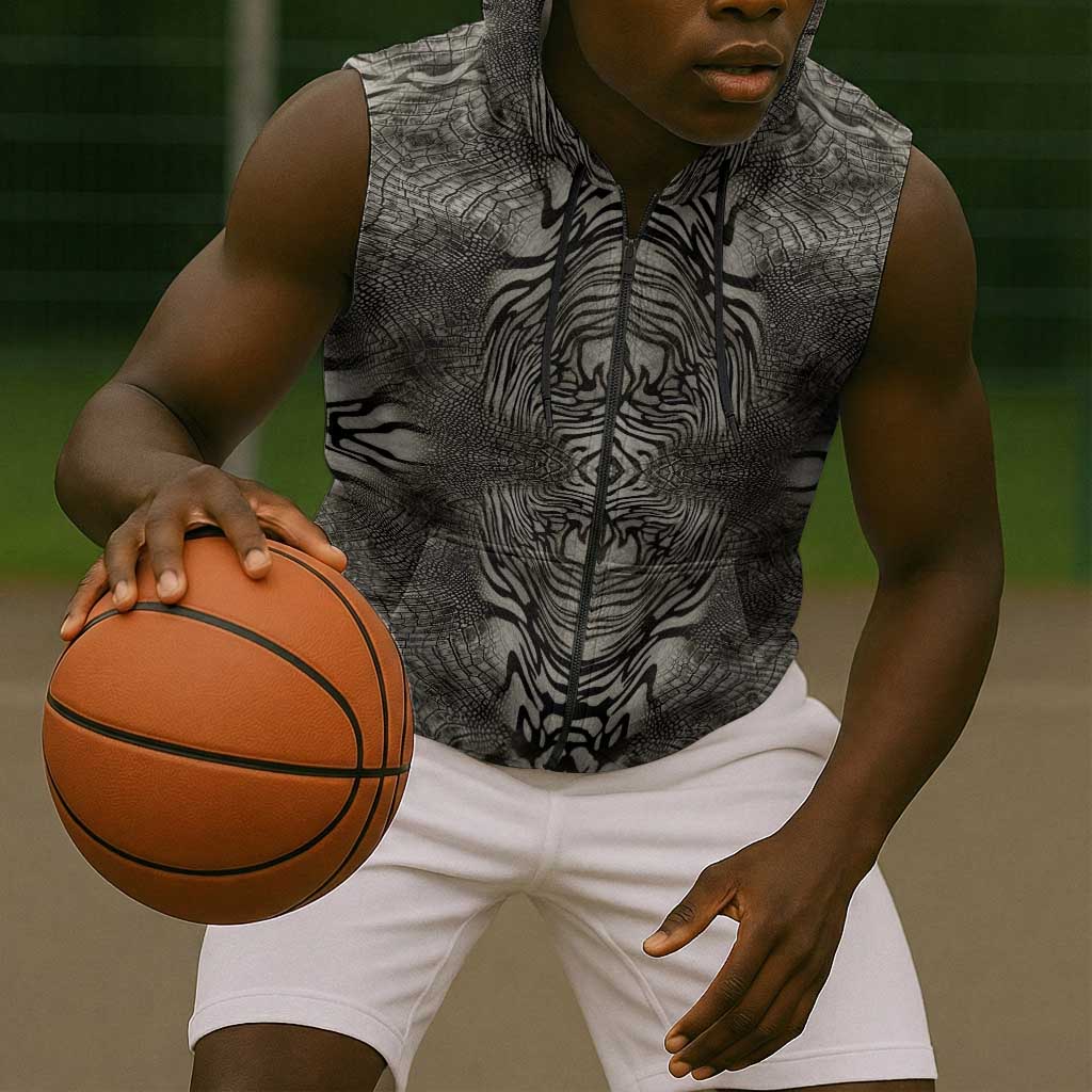 African Zebra Elephant Skin Pattern Sleeveless Zip Hoodie