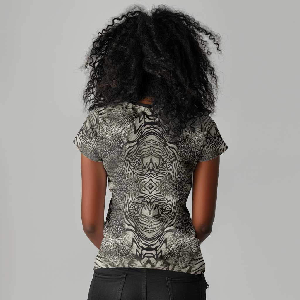 African Zebra Elephant Skin Pattern Women V-Neck T-Shirt
