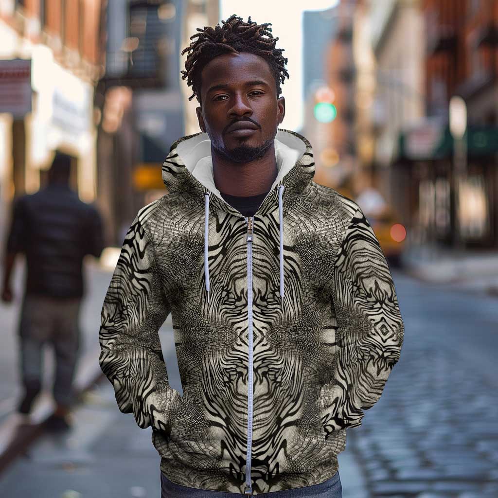 African Zebra Elephant Skin Pattern Zip Hoodie