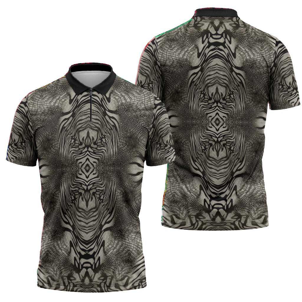 African Zebra Elephant Skin Pattern Zipper Polo Shirt