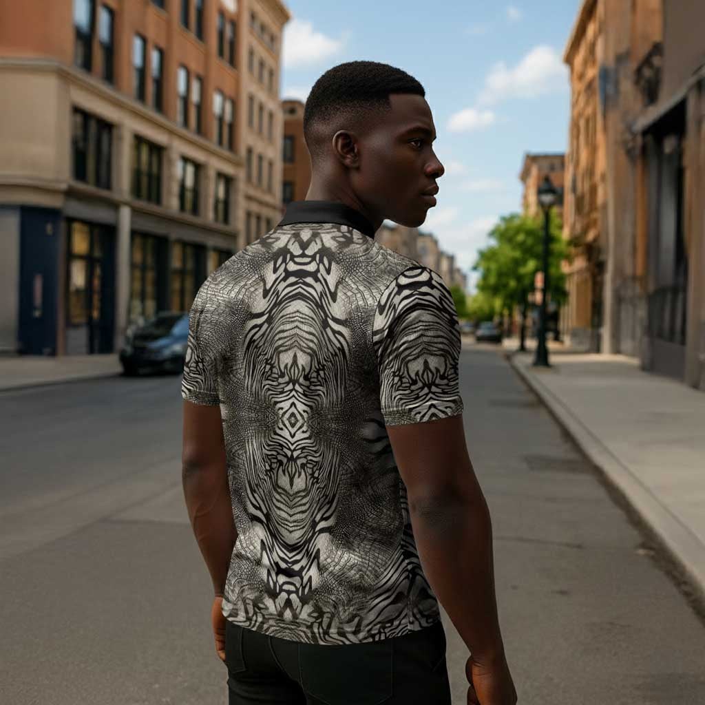 African Zebra Elephant Skin Pattern Zipper Polo Shirt