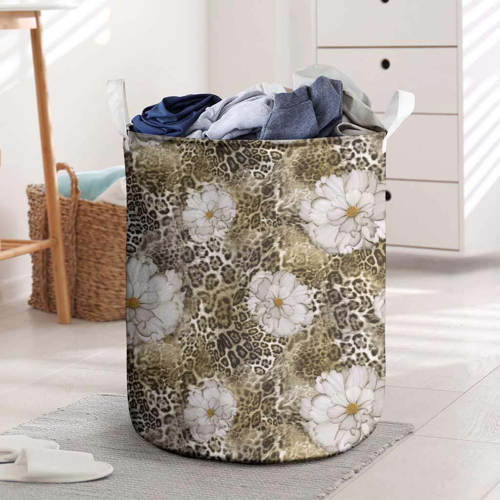 African Leopard Floral Pattern Laundry Basket Sahara Pearl