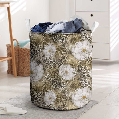 African Leopard Floral Pattern Laundry Basket Sahara Pearl