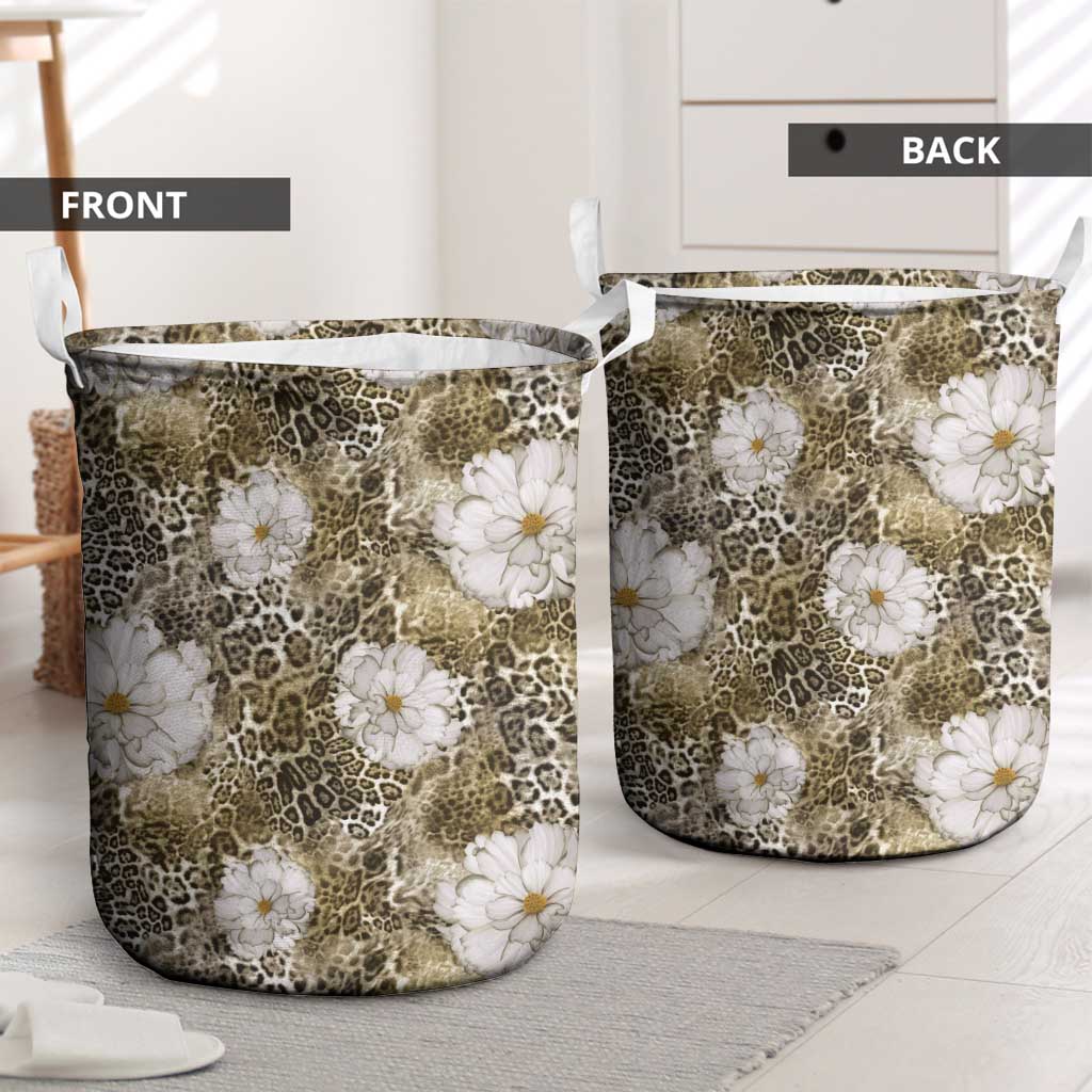 African Leopard Floral Pattern Laundry Basket Sahara Pearl