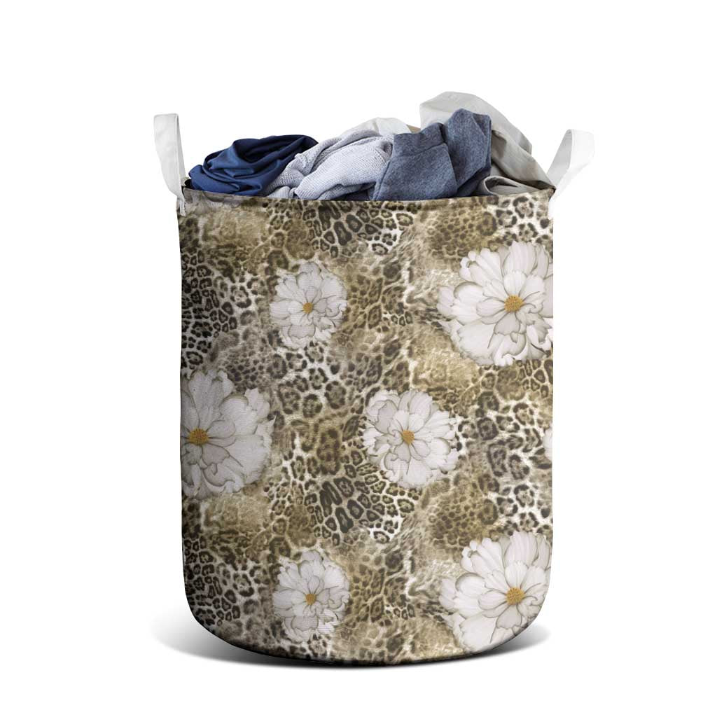 African Leopard Floral Pattern Laundry Basket Sahara Pearl