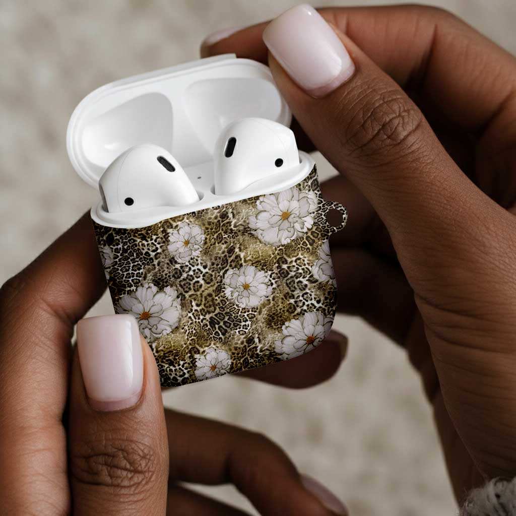 African Leopard Floral Pattern AirPods Case Sahara Pearl