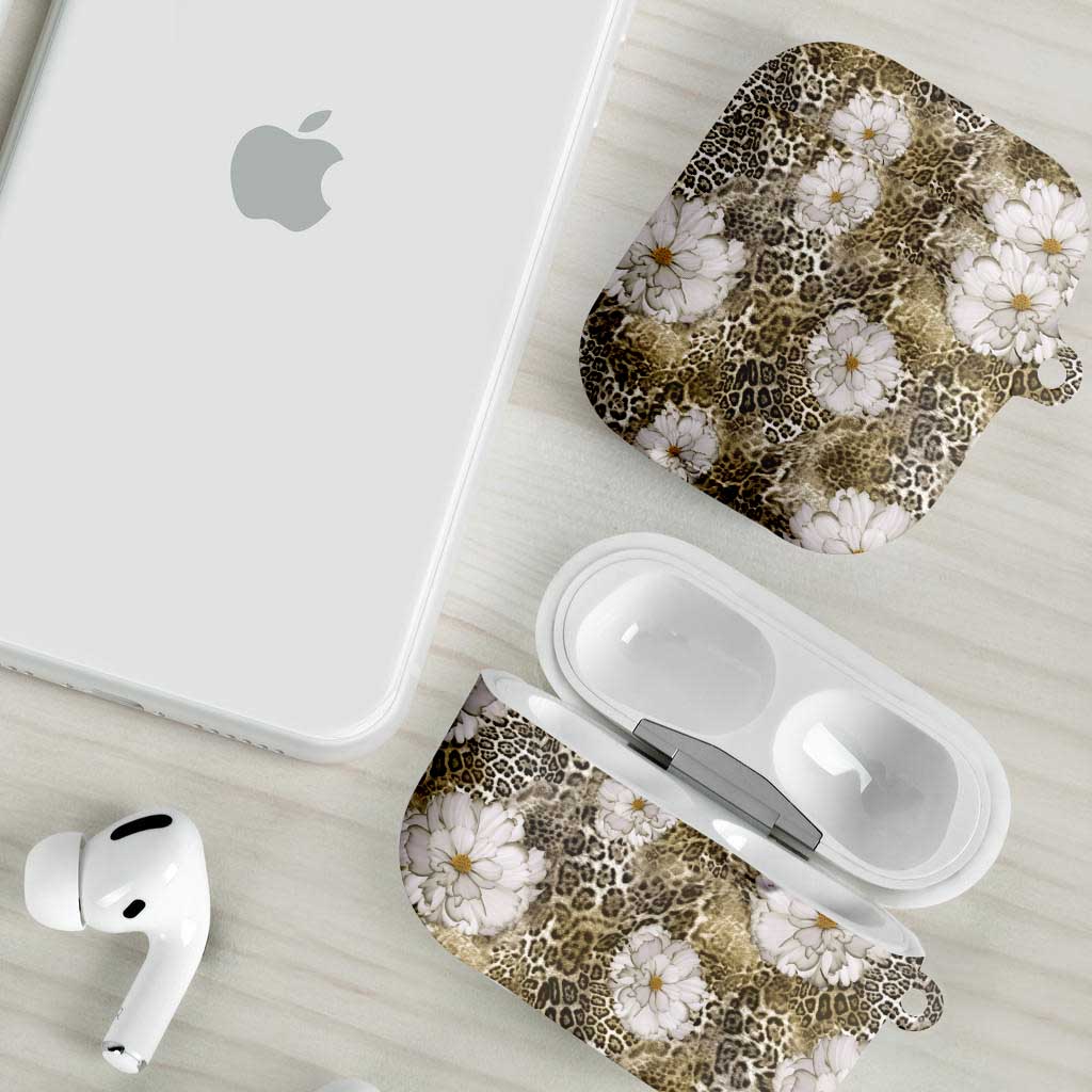 African Leopard Floral Pattern AirPods Case Sahara Pearl