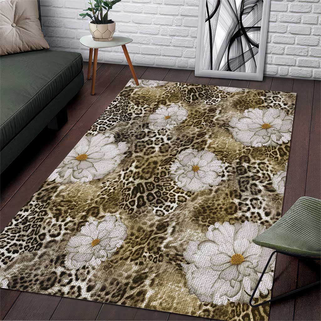 African Leopard Floral Pattern Area Rug Sahara Pearl