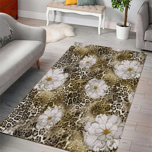 African Leopard Floral Pattern Area Rug Sahara Pearl
