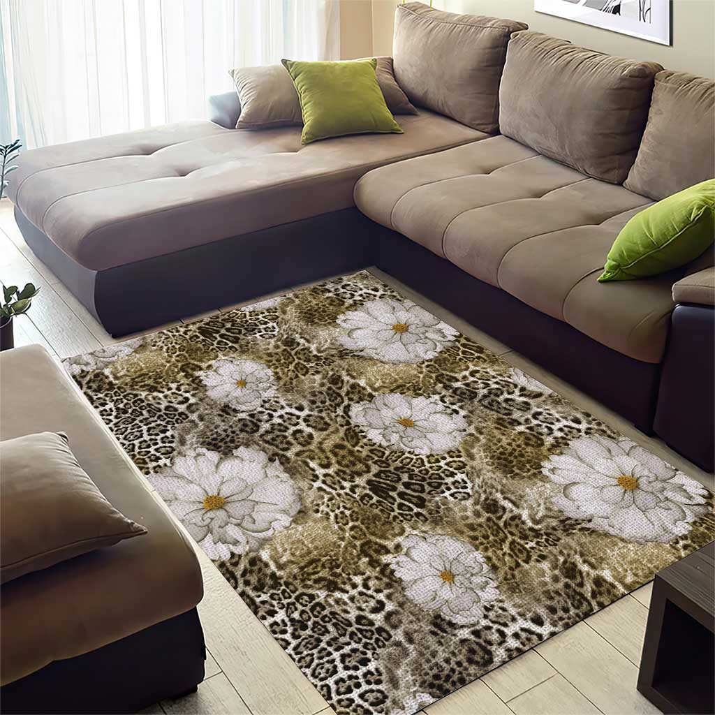 African Leopard Floral Pattern Area Rug Sahara Pearl