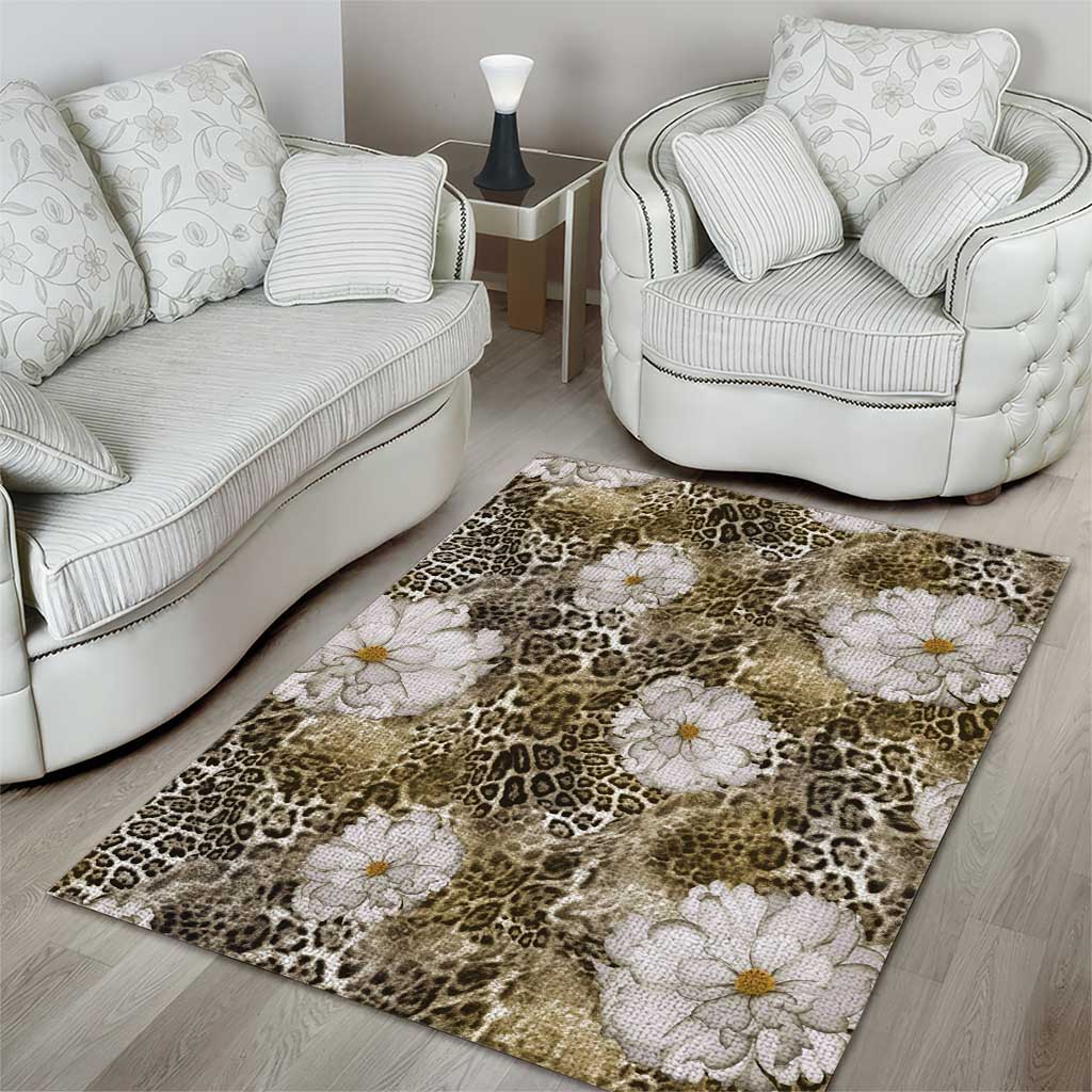 African Leopard Floral Pattern Area Rug Sahara Pearl
