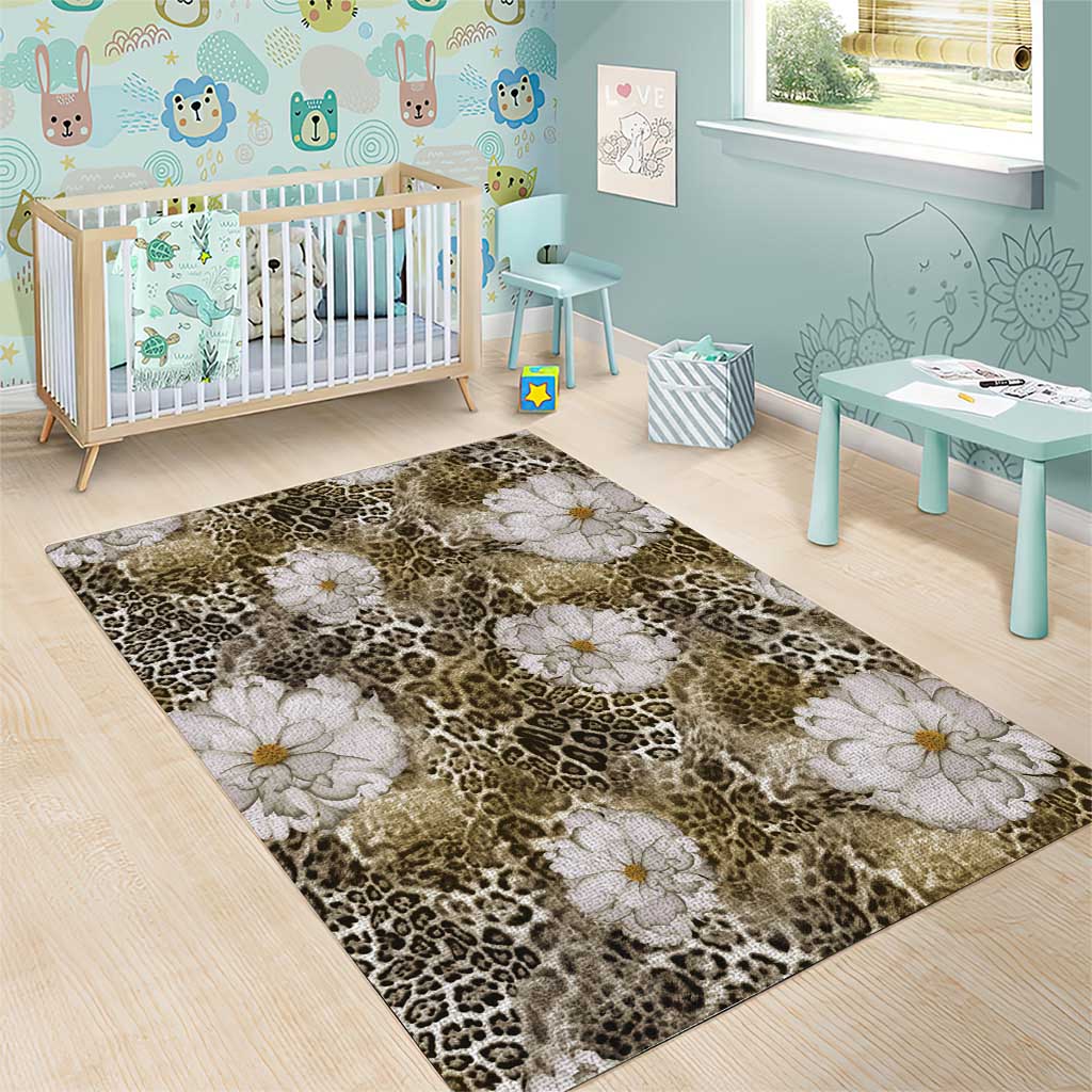 African Leopard Floral Pattern Area Rug Sahara Pearl