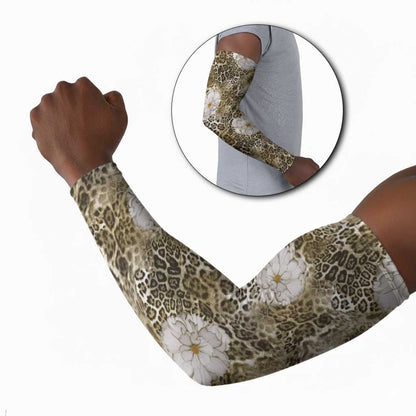 African Leopard Floral Pattern Arm Sleeves Sahara Pearl
