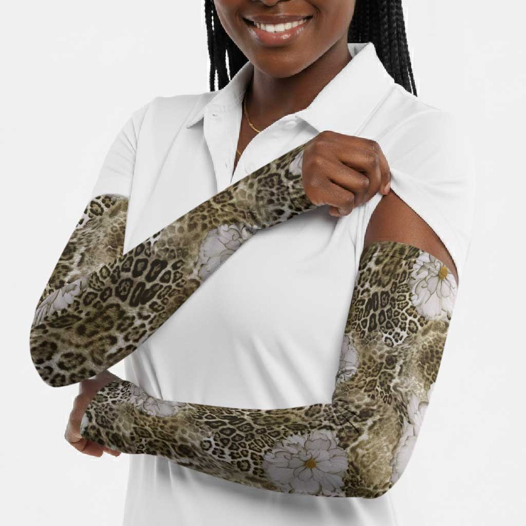 African Leopard Floral Pattern Arm Sleeves Sahara Pearl